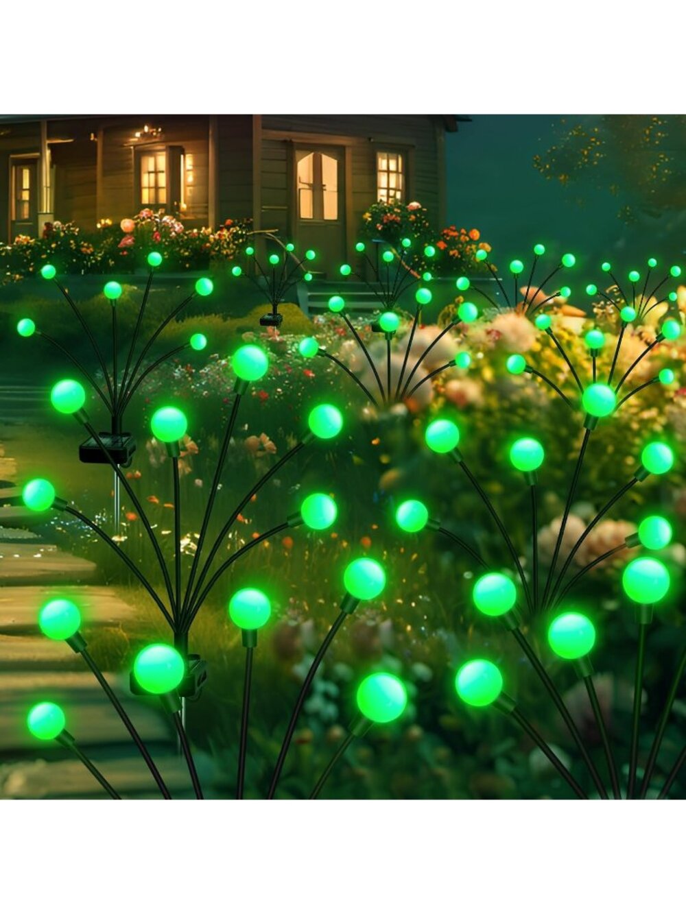 4 Pack Green Swaying Firefly Waterproof Solar Garden Lights Outdoor Decoration